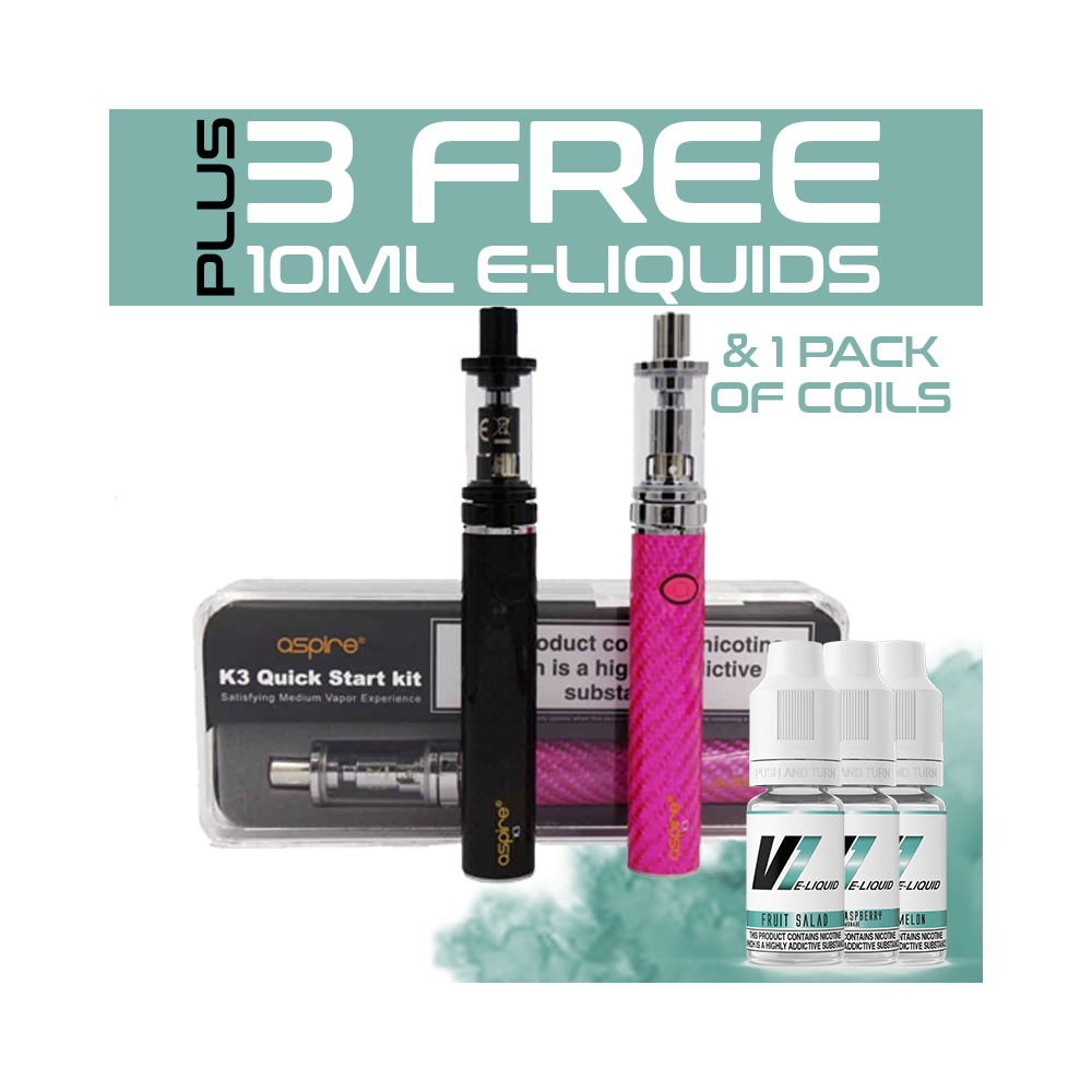 ASPIRE K3 KIT PLUS 1x pack of coils & 3 FREE V1-10ml e-liquid